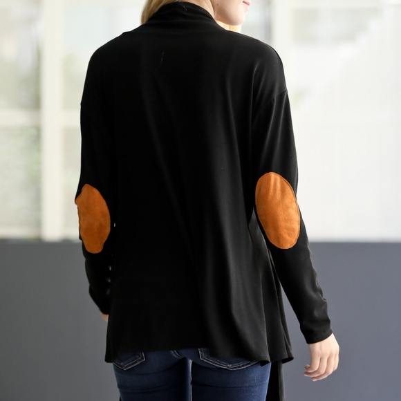 Faux Suede Patch Open Cardigan - Picture 4 of 6